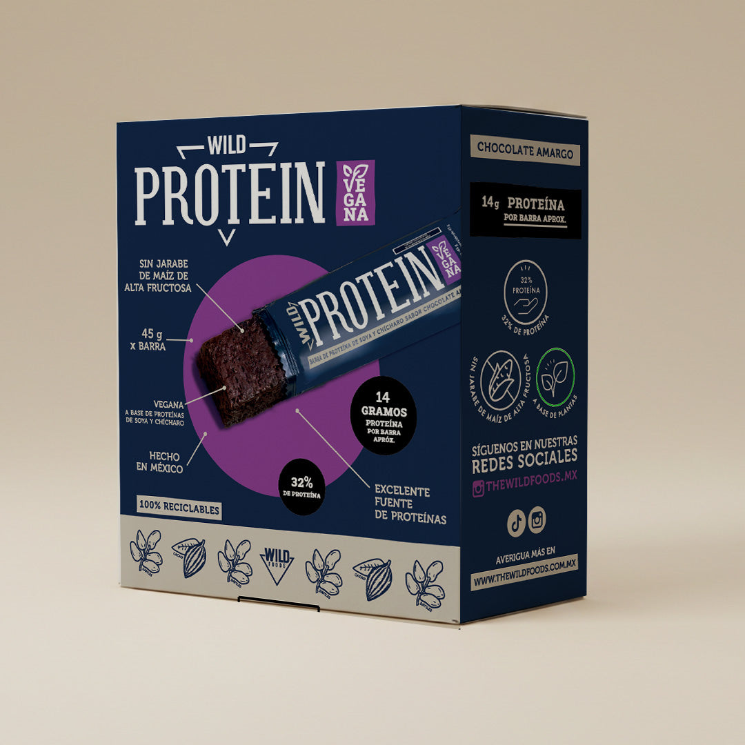 Caja Master Wild Protein VEGANA Sabor Chocolate Amargo 15 display (75 barritas)