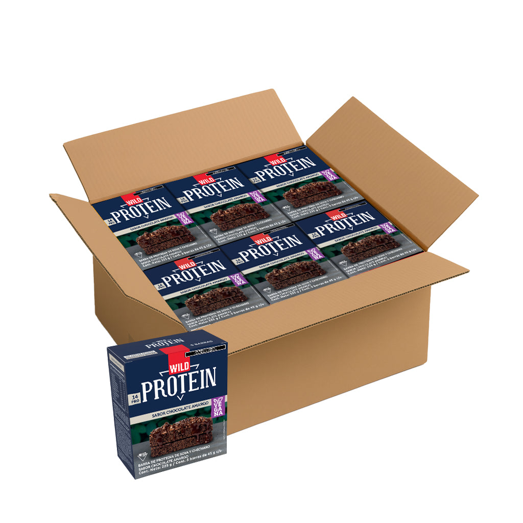 Caja Master Wild Protein VEGANA Sabor Chocolate Amargo 15 display (75 barritas)