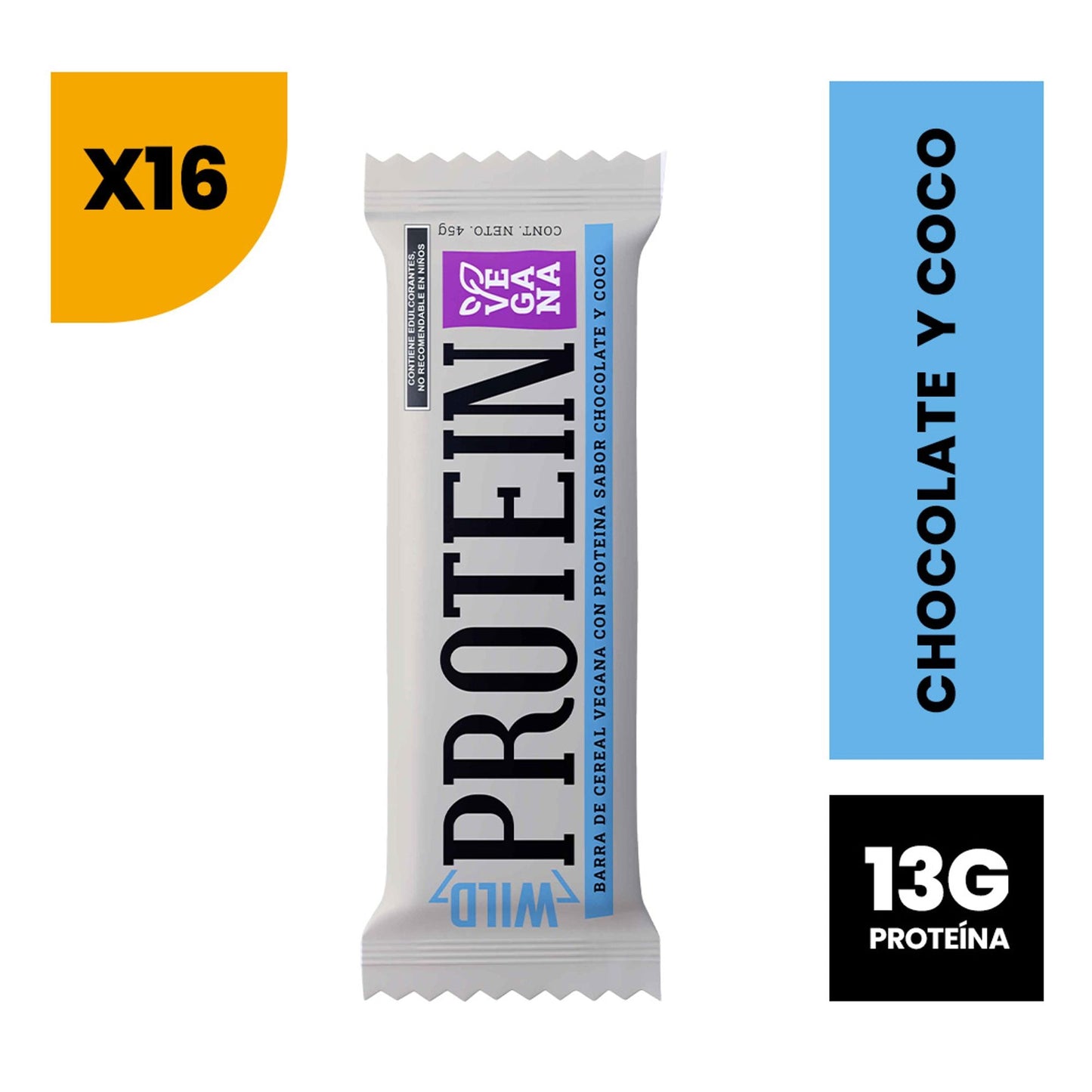 Barra de Proteína VEGANA sabor Chocolate Coco 16 unidades