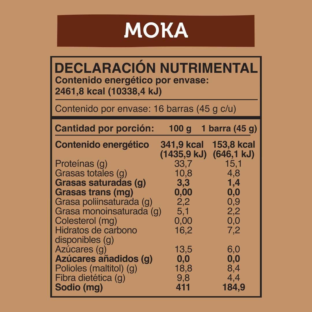 Barra de Proteína VEGANA Sabor Moka 16 unidades