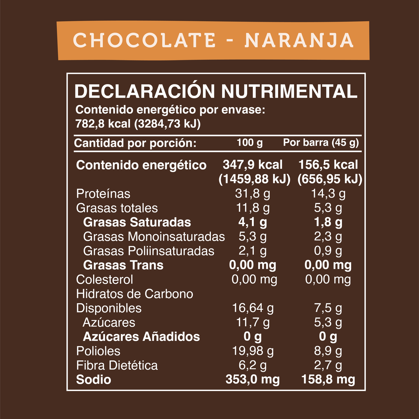 Barra de Proteína VEGANA Sabor Chocolate Naranja 5 unidades