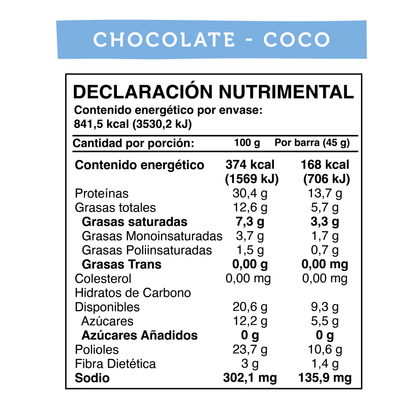 Barra de Proteína VEGANA sabor Chocolate Coco 5 unidades