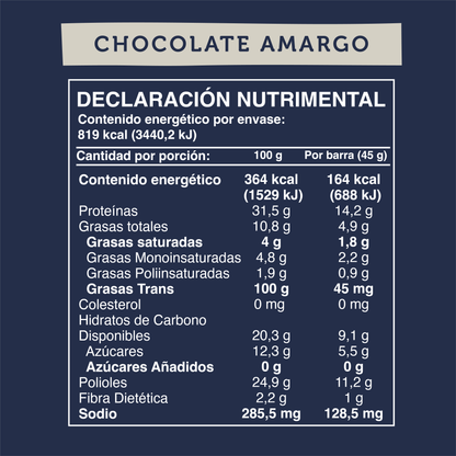 Barra de Proteína VEGANA sabor Chocolate Amargo 5 unidades