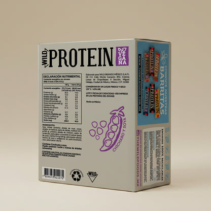 Caja Master Wild Protein VEGANA Sabor Chocolate Coco 10 displays (160 barritas)