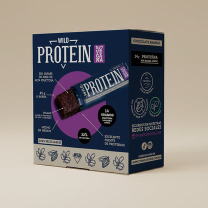 Caja Master Wild Protein VEGANA Sabor Chocolate Amargo 15 display (75 barritas)