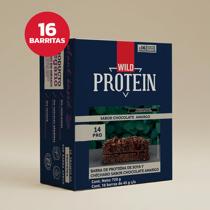 Caja Master Wild Protein VEGANA Sabor Chocolate Amargo 10 displays (160 barritas)