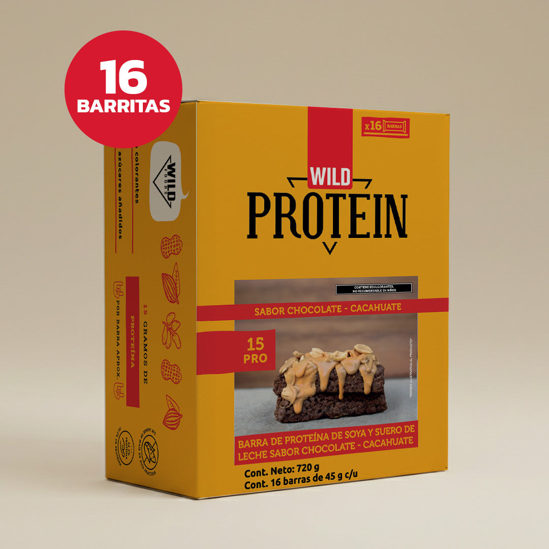 Caja Master Wild Protein Sabor Chocolate y Cacahuate 10 displays (160 barritas)
