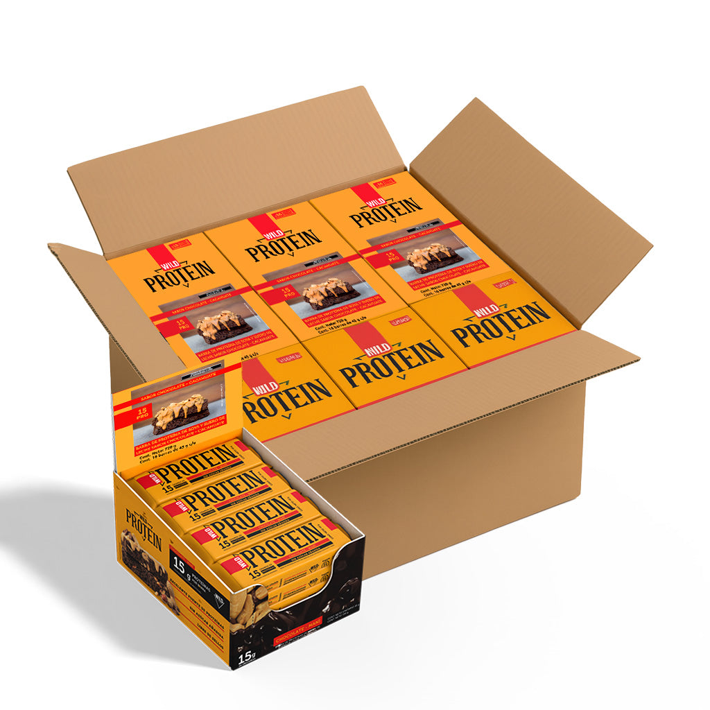 Caja Master Wild Protein Sabor Chocolate y Cacahuate 10 displays (160 barritas)