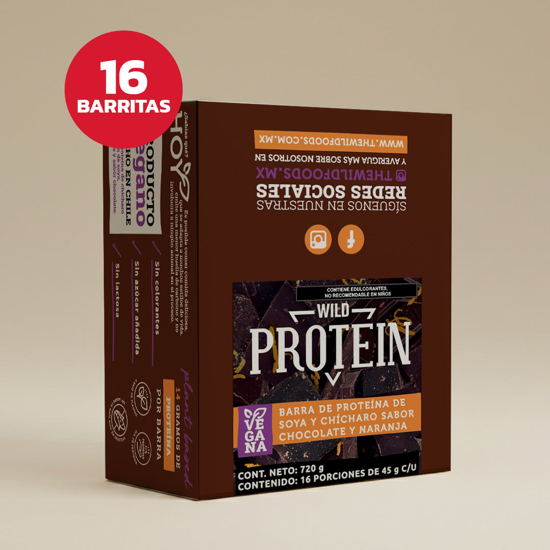 Barra de Proteína VEGANA Sabor Chocolate Naranja 16 unidades