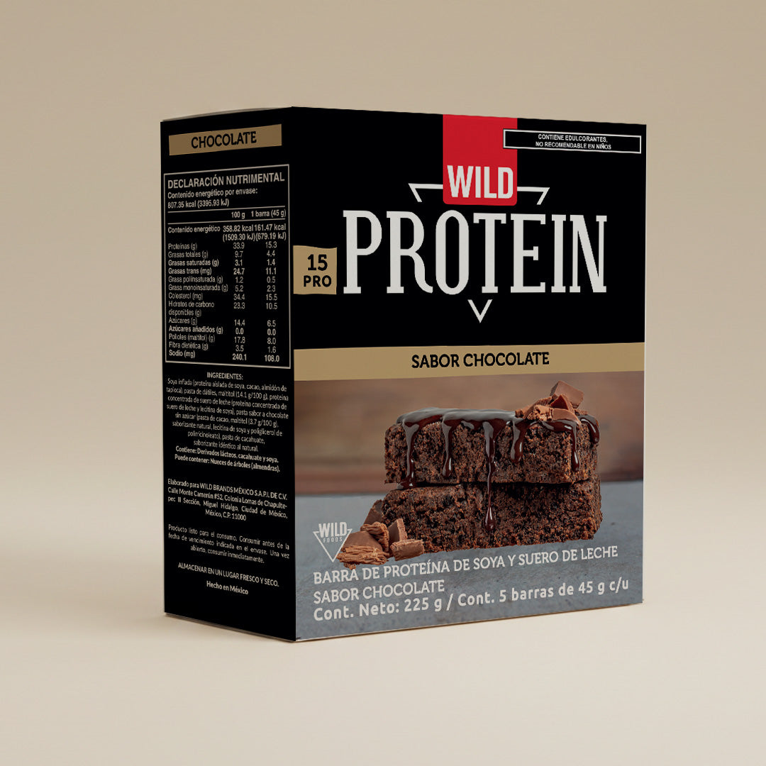 Caja Master Wild Protein Sabor Chocolate 15 displays (75 barritas)