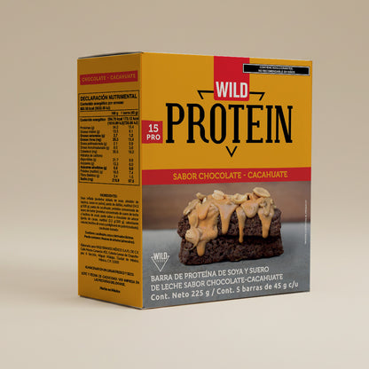 Caja Master Wild Protein Sabor Chocolate y Cacahuate 15 displays (75 barritas)