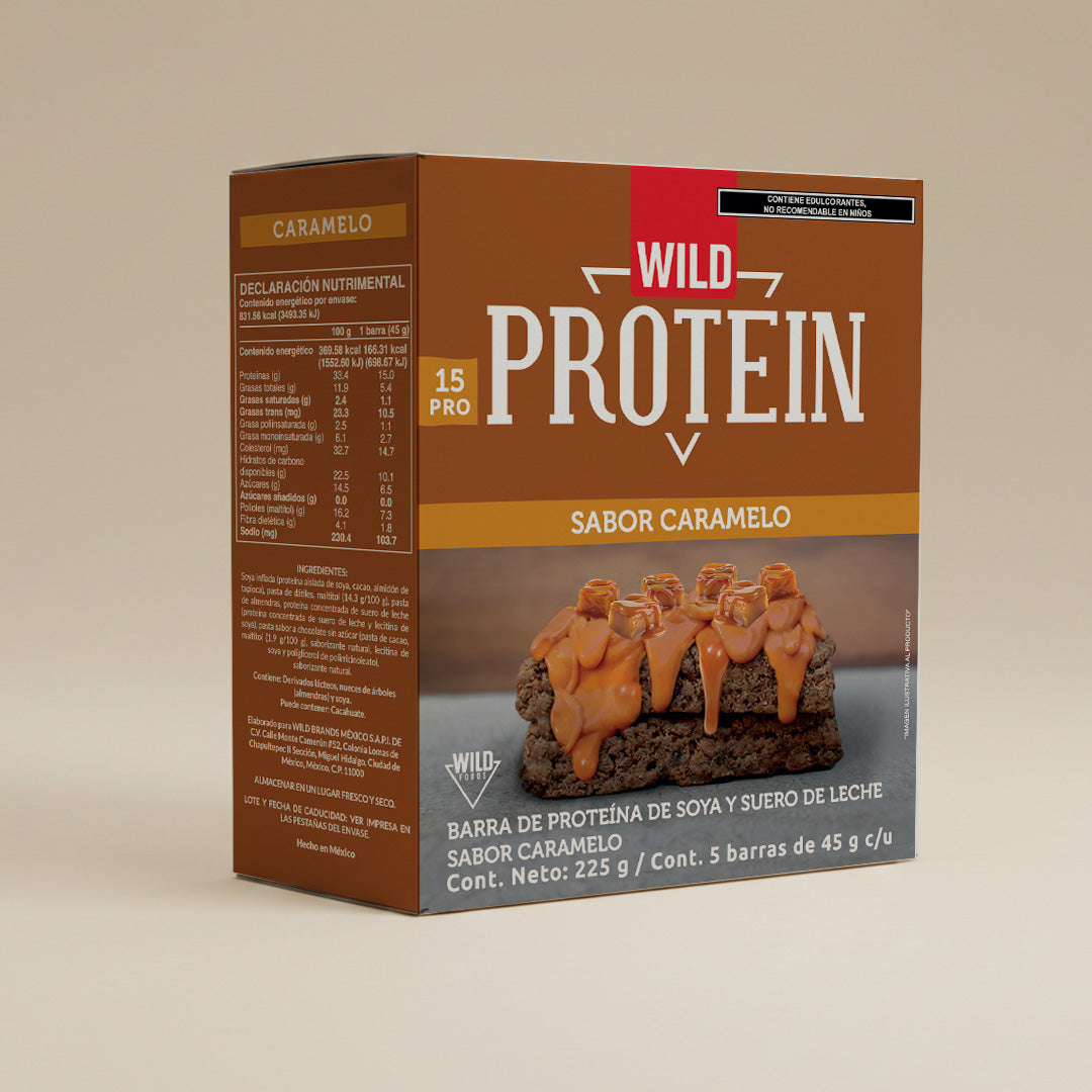 Caja Master Wild Protein Sabor Caramelo 15 displays (75 barritas)