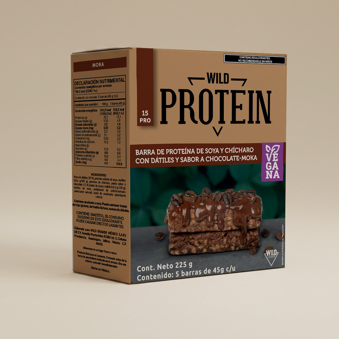 Caja Master Wild Protein VEGANA Sabor Moka 15 displays (75 barritas)