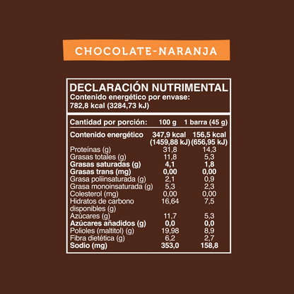Barra de Proteína VEGANA Sabor Chocolate Naranja 16 unidades